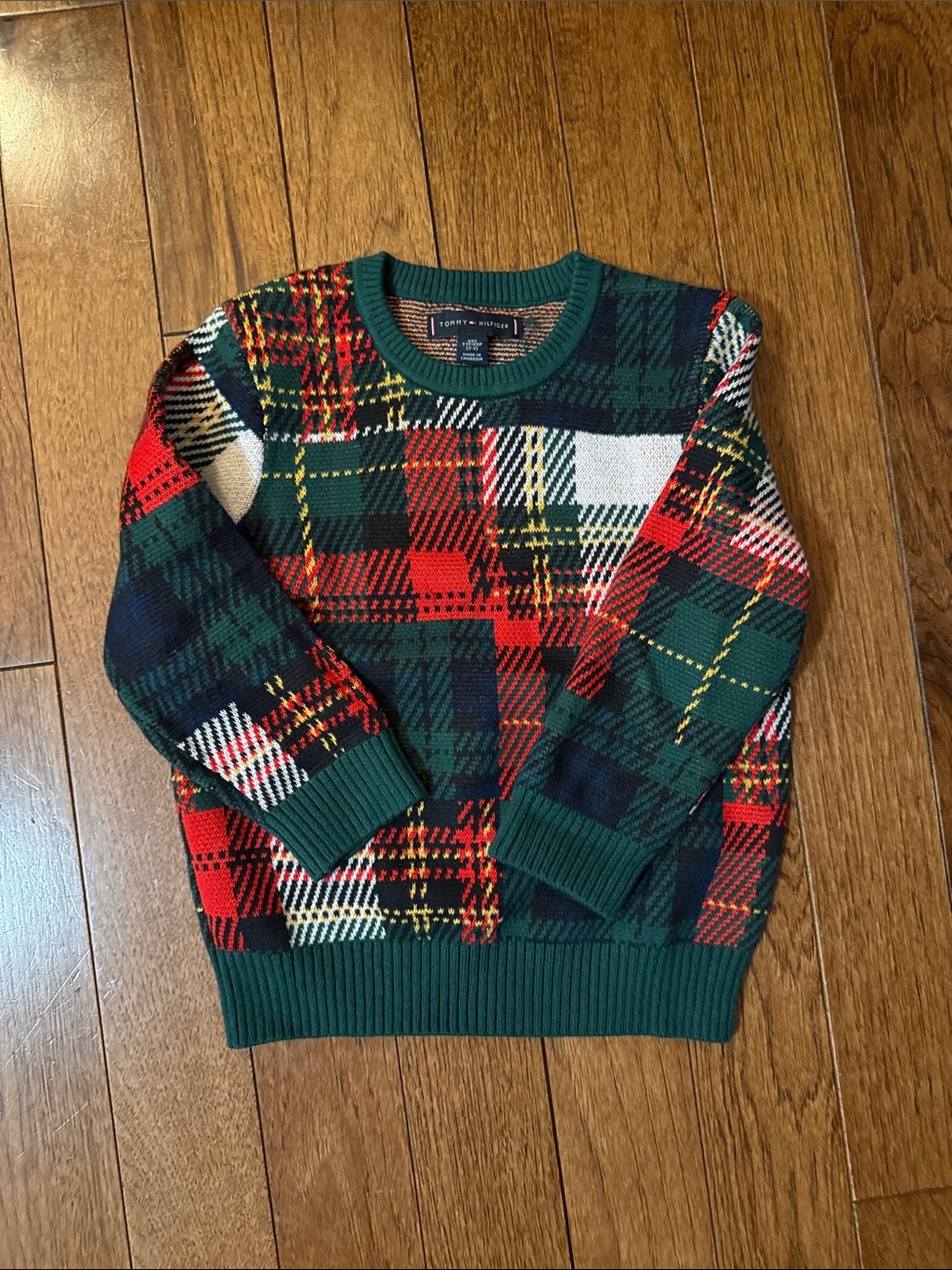 Tommy Hilfiger Green Red Navy Plaid Crewneck Sweater